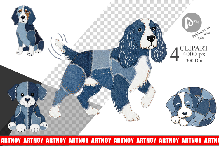 Denim Dog Friends Clipart