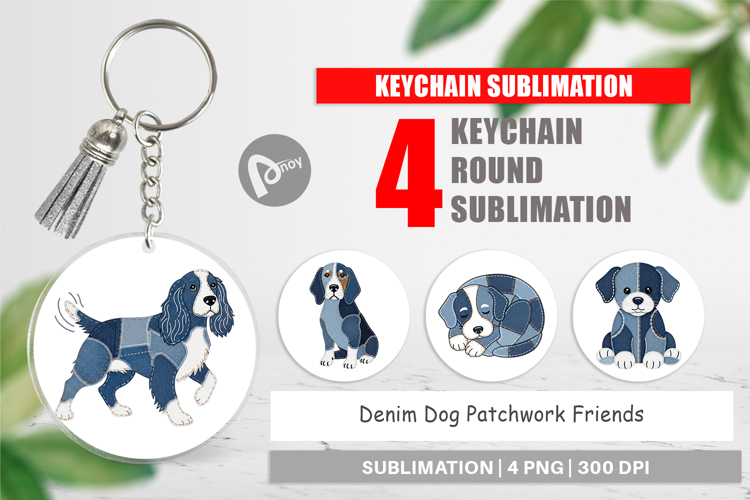 Denim Dog Friends Keychain example image 1
