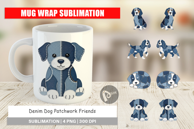 Denim Dog Friends Mug Wrap