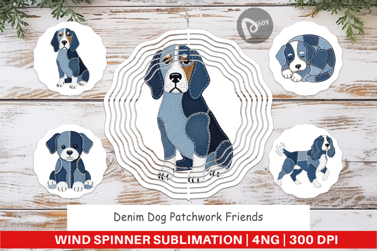 Denim Dog Friends Wind Spinner