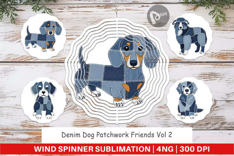 Denim Dog Friends Wind Spinner