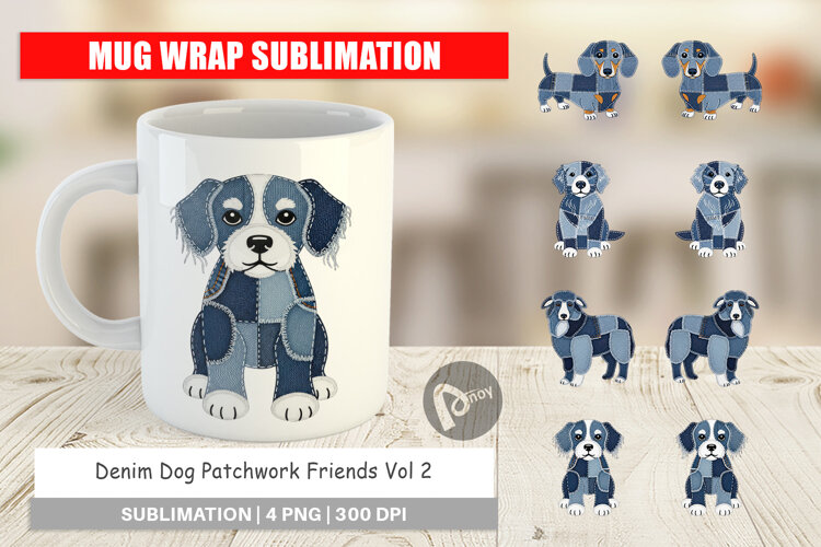 Denim Dog Friends Mug Wrap example image 1