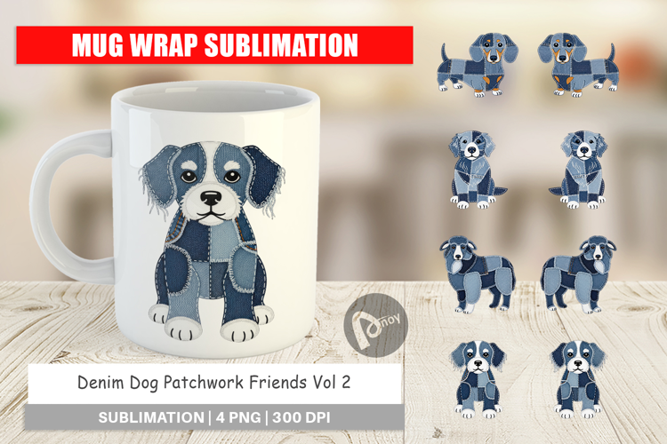 Denim Dog Friends Mug Wrap