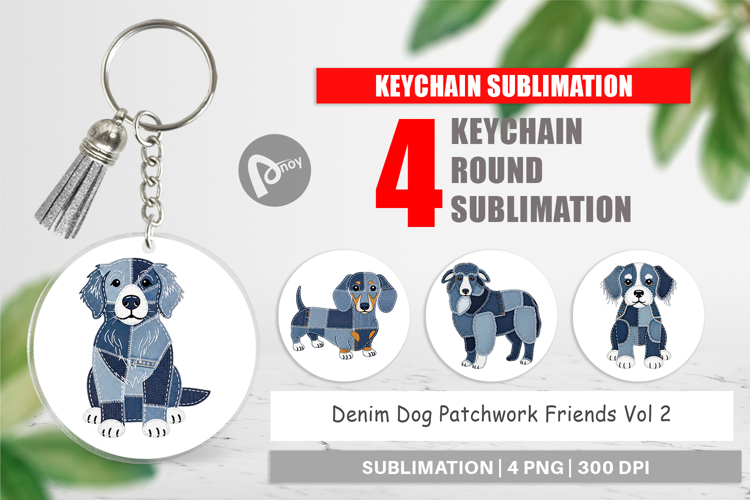 Denim Dog Friends Keychain example image 1