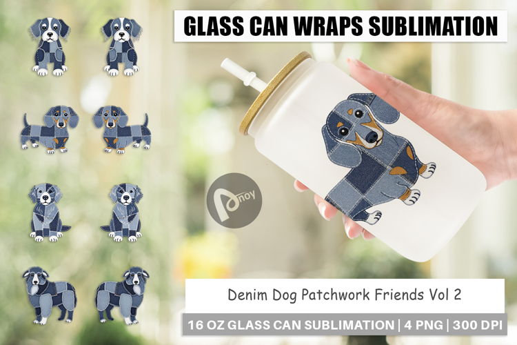 Denim Dog Friends Glass Can