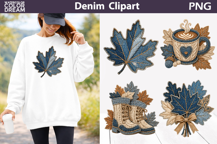 Denim Fall Clipart | Autumn Sublimation