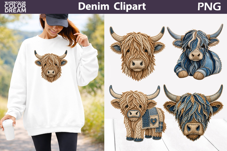 Highland Cow Clipart | Farm Patchwork Cow Sublimation