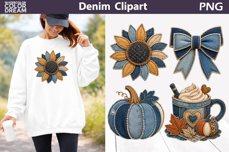 Denim Fall Clipart | Autumn Pumpkin Sublimation