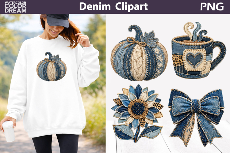 Denim Fall Clipart | Autumn Pumpkin Sublimation