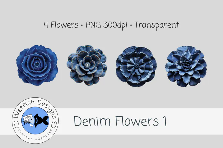 Denim Flowers 1 Digital Fabric Flowers