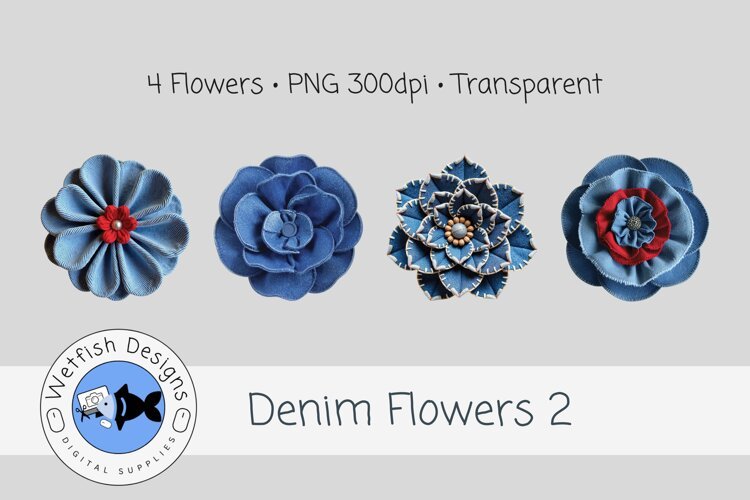 Denim Flowers 2 Digital Fabric Flowers example image 1