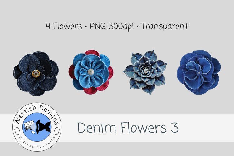 Denim Flowers 3 Digital Fabric Flowers example image 1