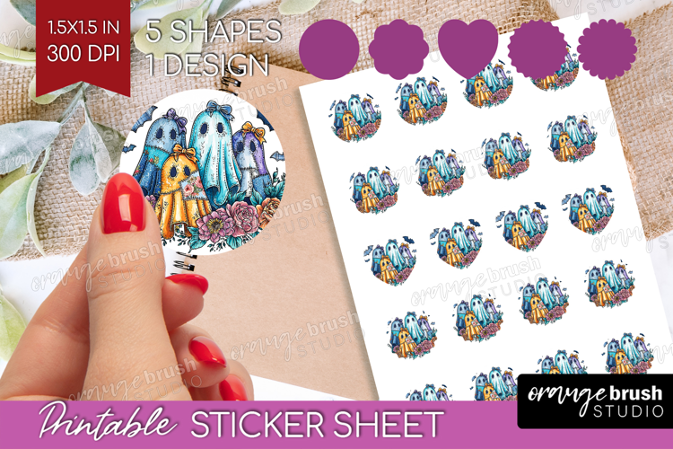 Denim Ghost Halloween Round Sticker Spooky Season Printable