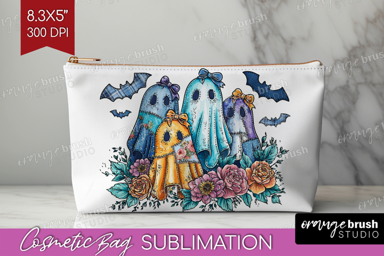 Denim Ghost Halloween Cosmetic Bag Spooky Season Makeup Bag