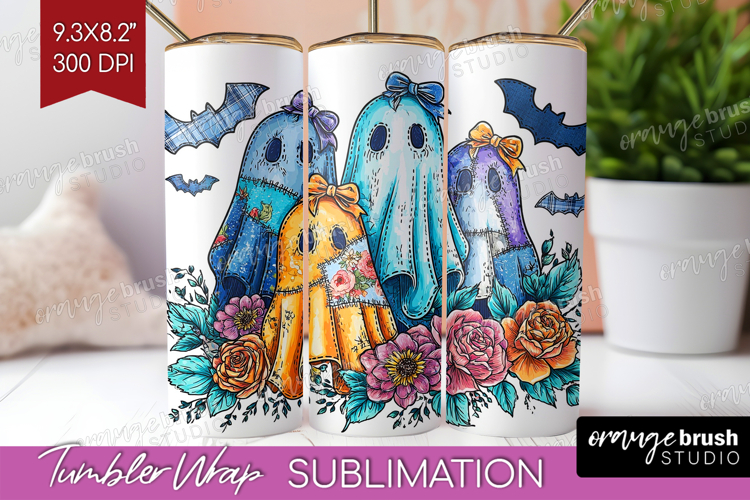 Denim Ghost Halloween Tumbler Wrap Spooky Season Tumbler PNG