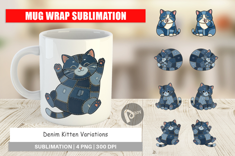 Chubby Kitten Denim Mug Wrap