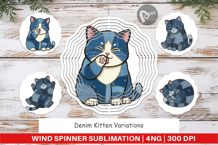 Chubby Kitten Denim Wind Spinner