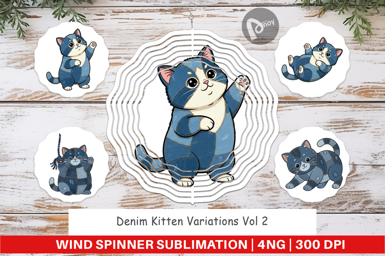 Chubby Kitten Denim Wind Spinner