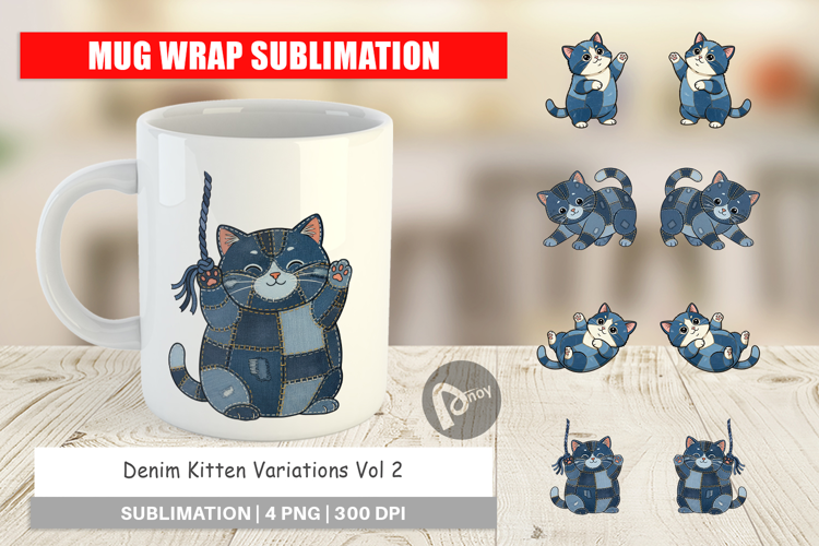 Chubby Kitten Denim Mug Wrap