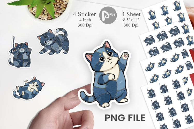 Chubby Kitten Denim Sticker