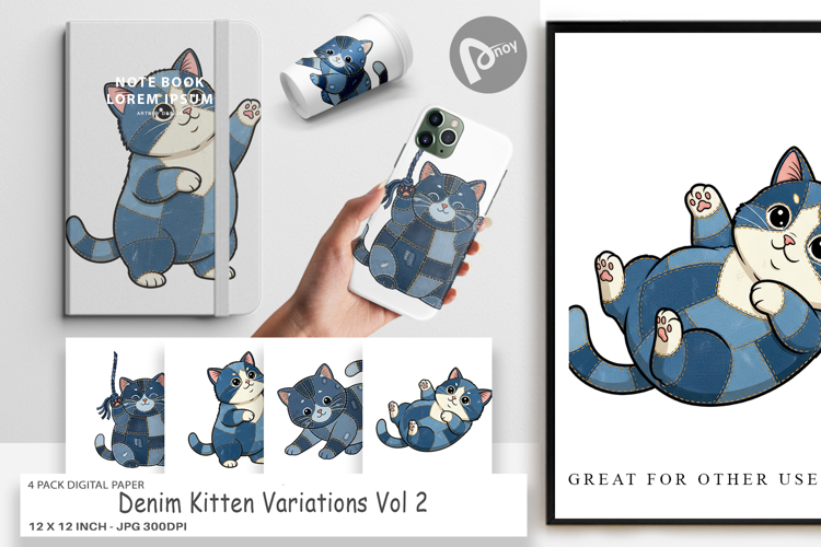 Chubby Kitten Denim Digital Paper