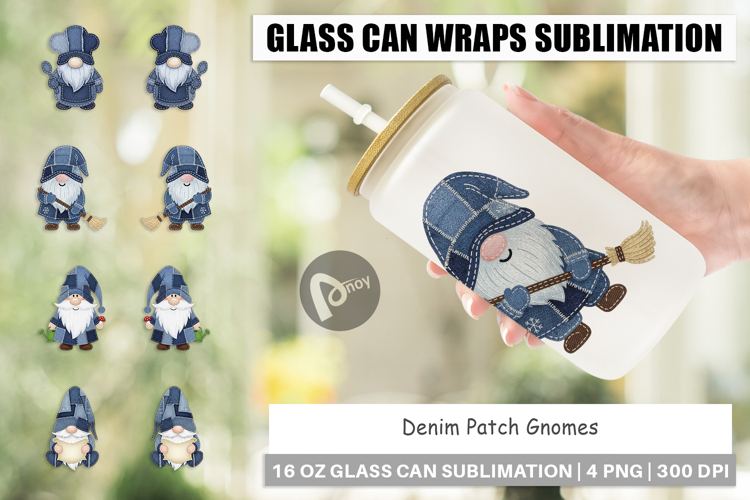 Denim Patch Gnomes Glass Can