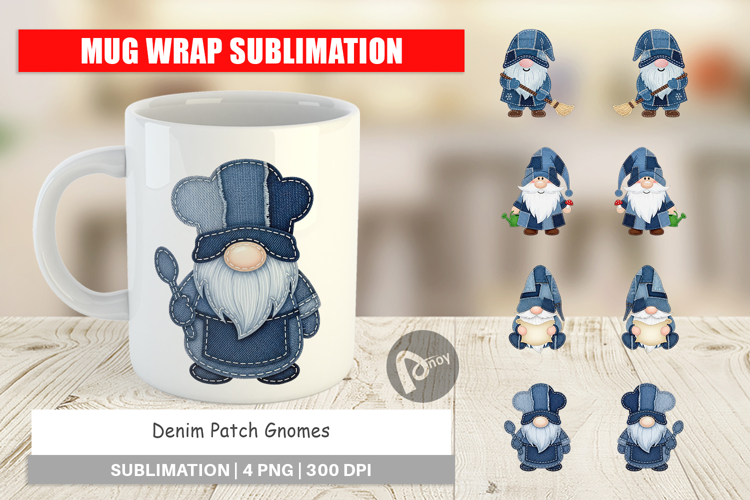 Denim Patch Gnomes Mug Wrap
