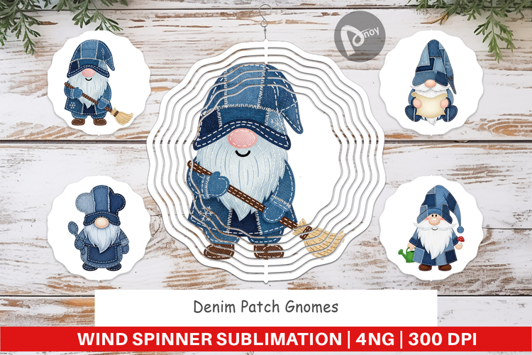 Denim Patch Gnomes Wind Spinner