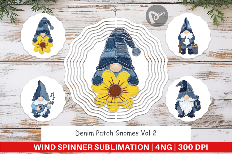Denim Patch Gnomes Wind Spinner