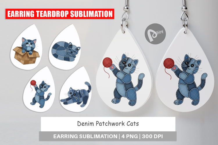 Denim Patchwork Cats Earring
