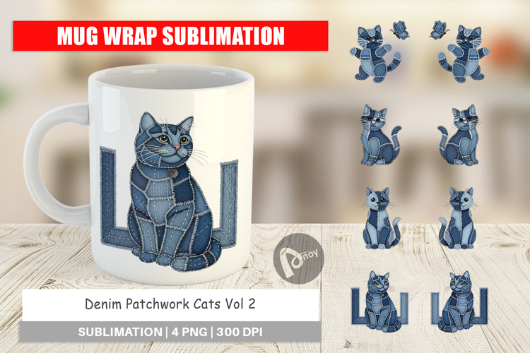Denim Patchwork Cats Mug Wrap