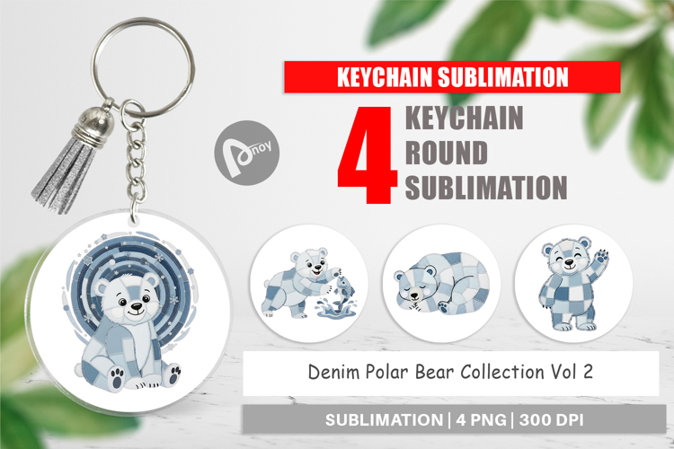 Denim Polar Bears Keychain example image 1