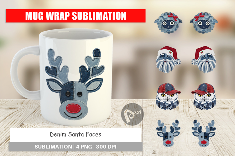 Denim Holiday Faces Mug Wrap