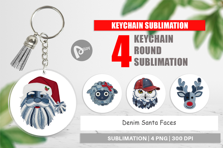 Denim Holiday Faces Keychain example image 1