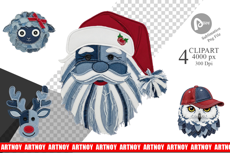 Denim Holiday Faces Clipart