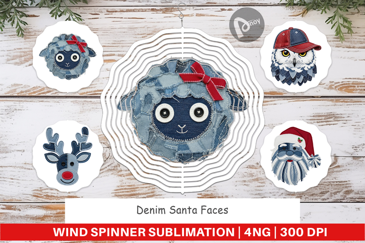 Denim Holiday Faces Wind Spinner