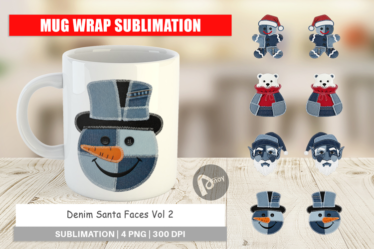 Denim Holiday Faces Mug Wrap