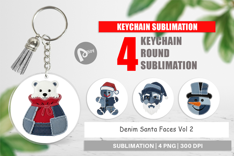 Denim Holiday Faces Keychain example image 1
