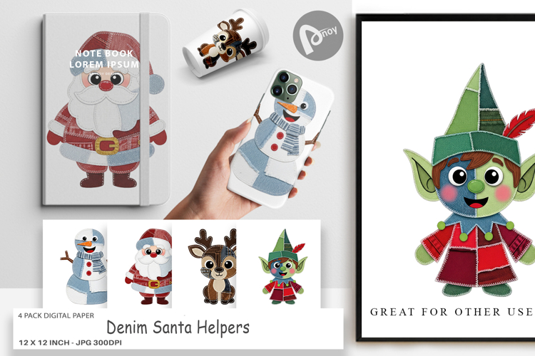 Santa Helpers Denim Digital Paper