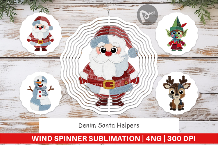Santa Helpers Denim Wind Spinner