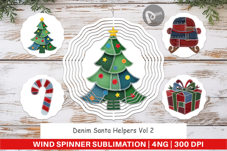 Santa Helpers Denim Wind Spinner