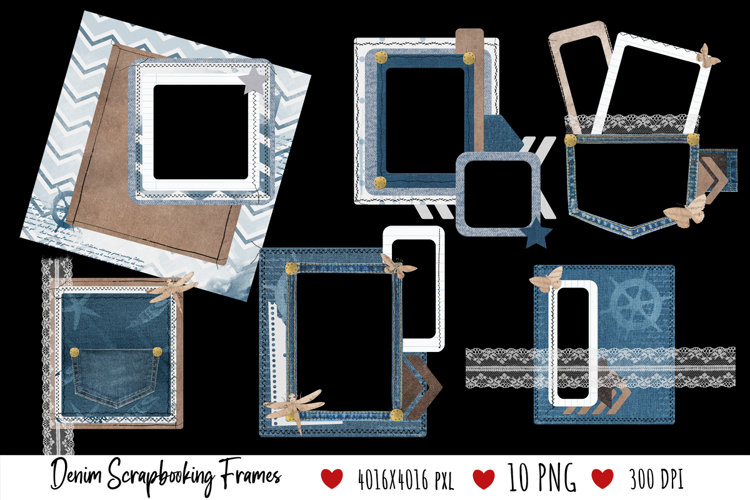 Denim Scrapbooking Frames. Pack 2