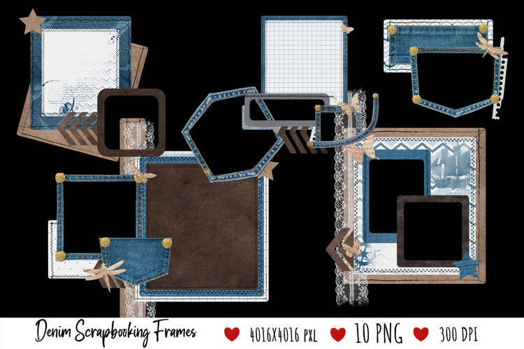 Denim Scrapbooking Frames. Pack 1