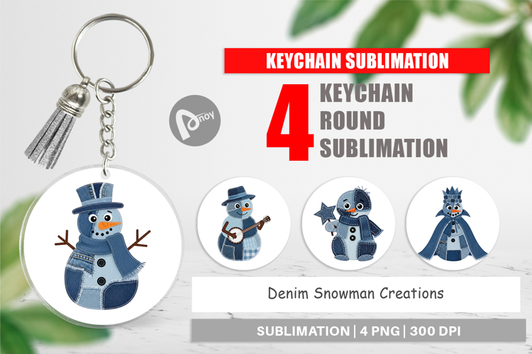 Denim Snowman Collage Keychain example image 1