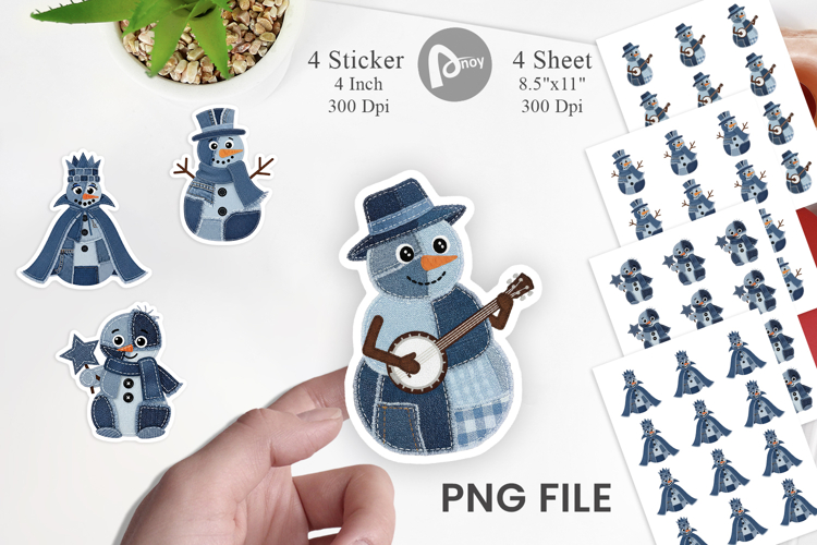 Denim Snowman Collage Sticker
