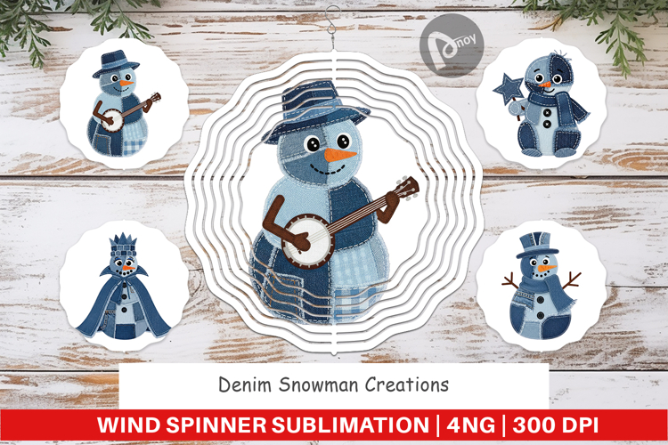Denim Snowman Collage Wind Spinner