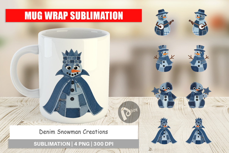 Denim Snowman Collage Mug Wrap
