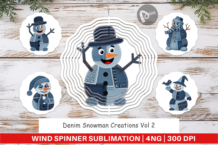 Denim Snowman Collage Wind Spinner