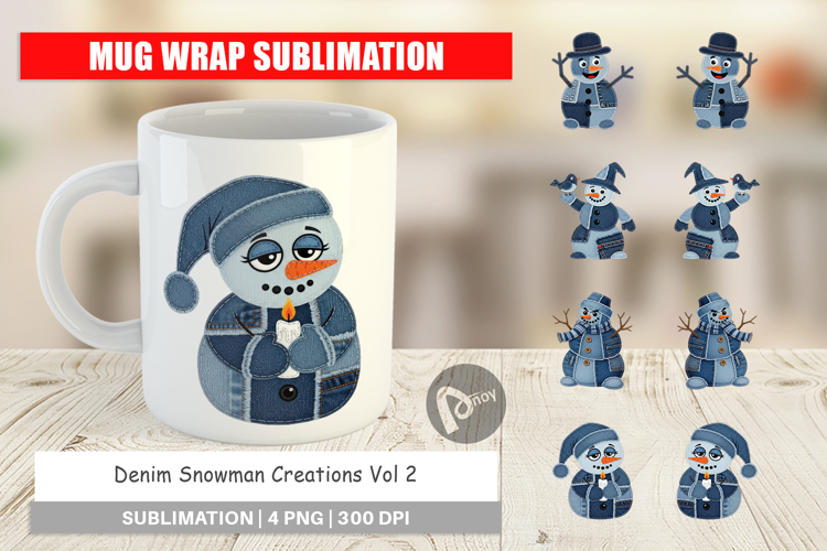 Denim Snowman Collage Mug Wrap