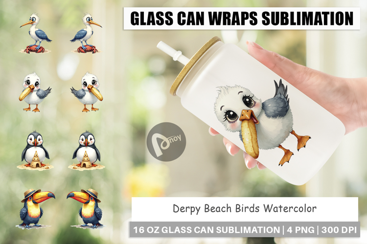 Derpy Beach Birds Glass Can